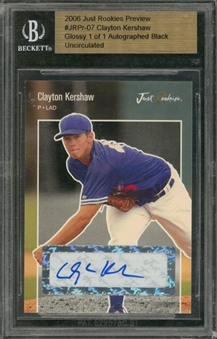 2006 Just Rookies Preview #7 Clayton Kershaw Black Signed Rookie Card (#1/1) – BGS Uncirculated
